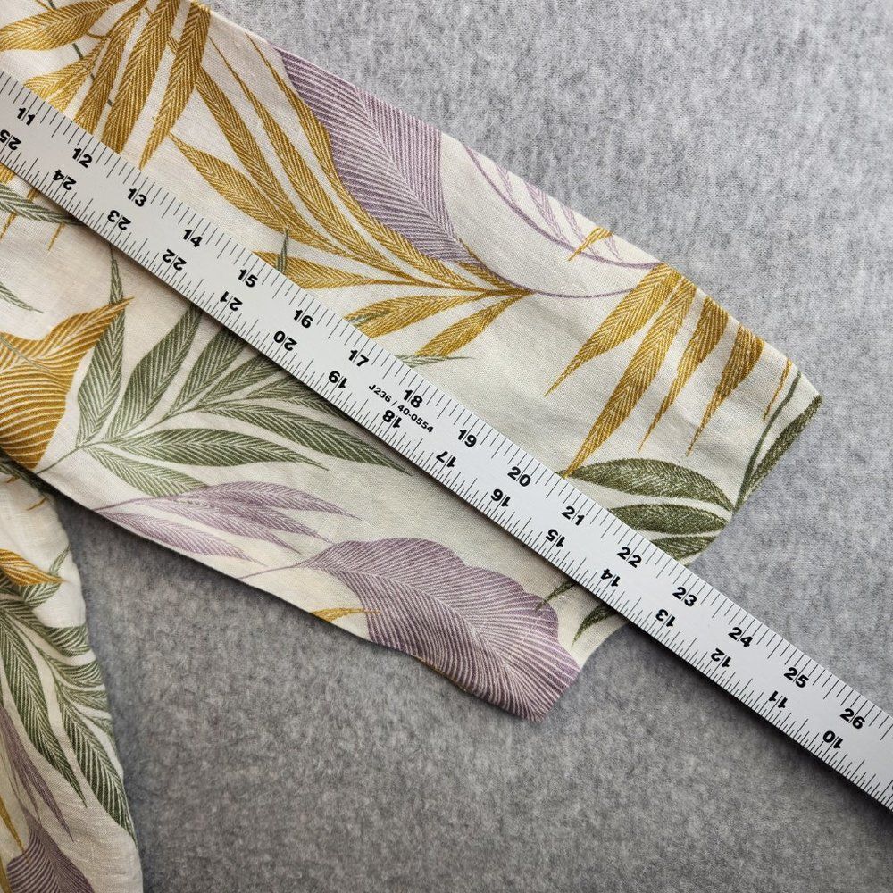 Tahari Linen Top Womens 1X Cream Floral Leaves Tropical Button Side Resort - Picture 15 of 16